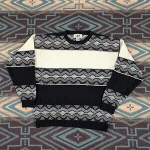 Vintage Jed Sweater Men's Medium Wavy Abstract Pullover Oversized Textured 90s